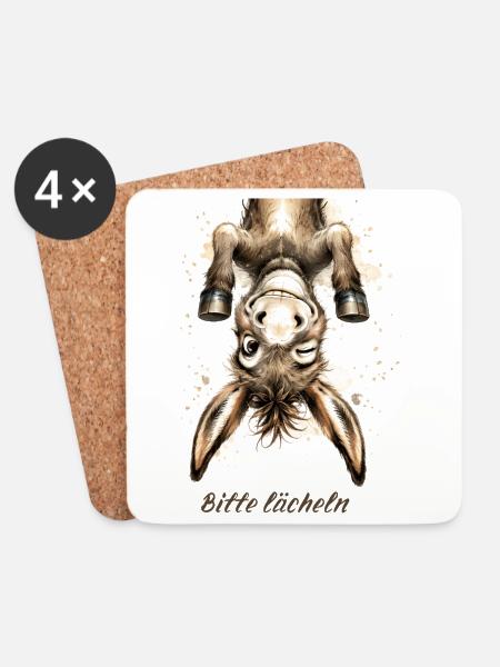 Bitte lächeln – Lustiger Esel - Untersetzer (4er-Set) - Weiß
