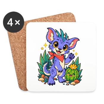 Kawaii Drache am Kaktusfreund - Untersetzer (4er-Set) - Weiß - Vorne