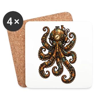 Steampunk Oktopus Uhrwerk - Untersetzer (4er-Set) - Weiß - Vorne