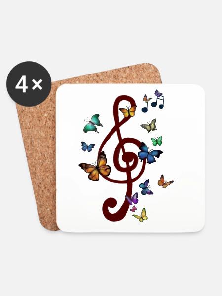 Flatternder_Notenschluessel - Untersetzer (4er-Set) - Weiß