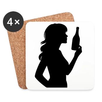 Frau mit Flasche und langen Haaren Silhouette - Untersetzer (4er-Set) - Weiß - Vorne