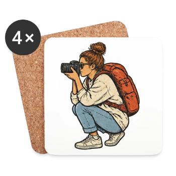 Reisefotografin mit Kamera - Untersetzer (4er-Set) - Weiß - Vorne
