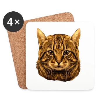 getigerte katze kopf Illustration auf Kleidung - Untersetzer (4er-Set) - Weiß - Vorne