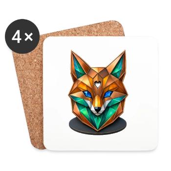 Geometrischer Fuchs Kristall Low Poly Design - Untersetzer (4er-Set) - Weiß - Vorne