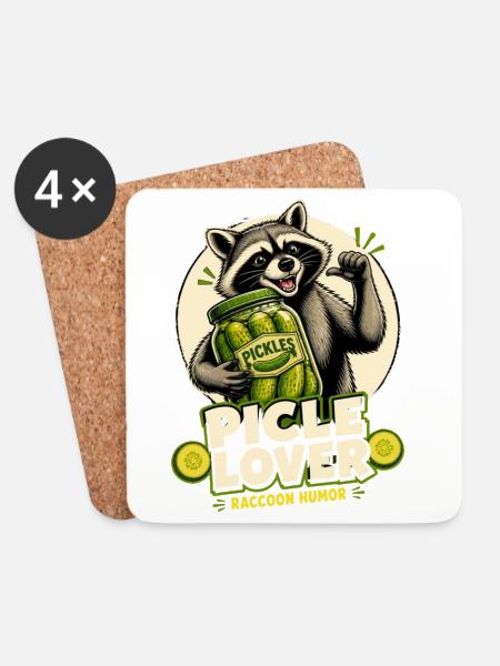 Waschbär Pickle-Lover Cartoon - Untersetzer (4er-Set) - Weiß