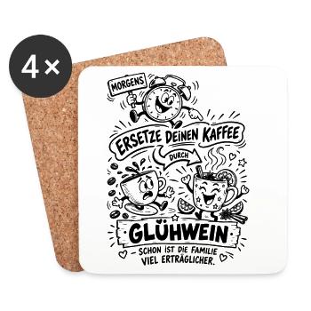 Lustiger Spruch Glühwein Kaffee Ersatz Weihnachten - Untersetzer (4er-Set) - Weiß - Vorne