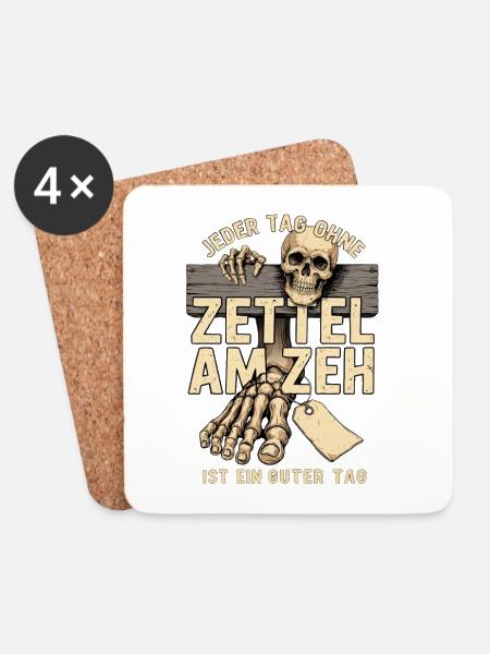 Zettel am Zeh Totenkopf Motiv - Untersetzer (4er-Set) - Weiß