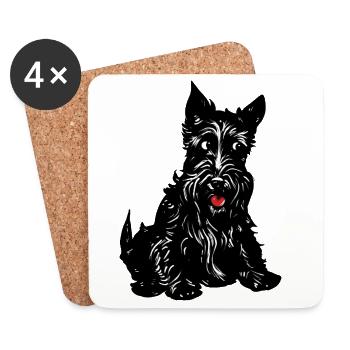 Monochrome Terrier-Linienkunst - Untersetzer (4er-Set) - Weiß - Vorne