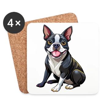 Boston Terrier Hundesitting - Untersetzer (4er-Set) - Weiß - Vorne
