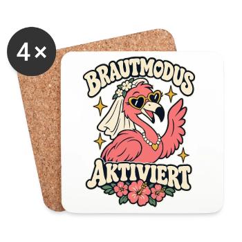 Brautmodus aktiviert – Flamingo JGA Braut - Untersetzer (4er-Set) - Weiß - Vorne