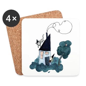 Haexenhaus mit Katze - Untersetzer (4er-Set) - Weiß - Vorne