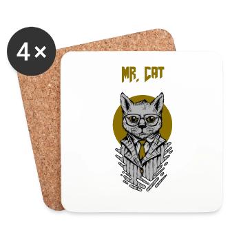 Mr. Cat in Suit with Glasses - Untersetzer (4er-Set) - Weiß - Vorne