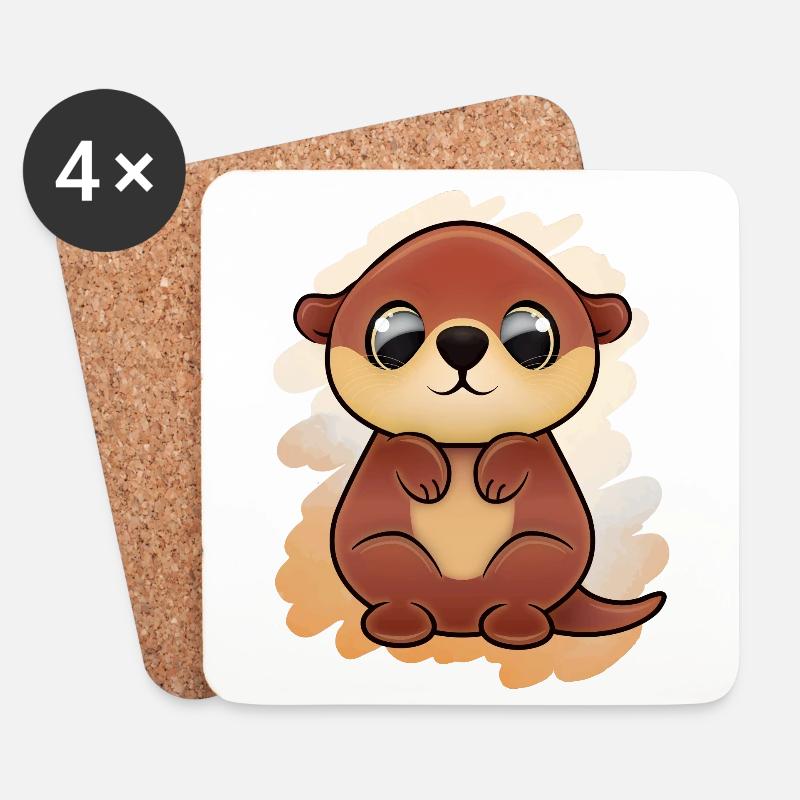 Otter (Kawaii) - Untersetzer (4er-Set) - Weiß
