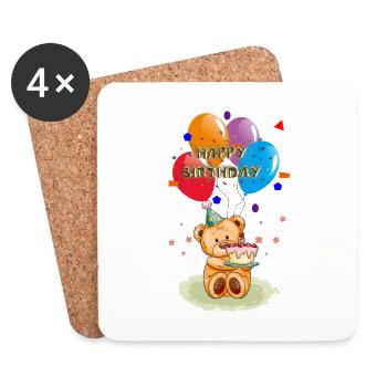 Joyeux anniversaire enfants ours en peluche avec des ballons à air - Dessous de verre (lot de 4) - blanc - Devant