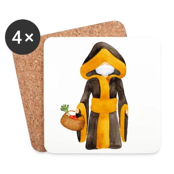 Münchner Kindl mit Maske und Einkaufskorb - Untersetzer (4er-Set) - Weiß - Vorne