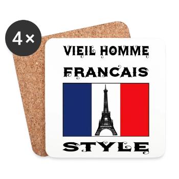 Alter Mann, Franzose, Vieil Homme Français Style - Untersetzer (4er-Set) - Weiß - Vorne
