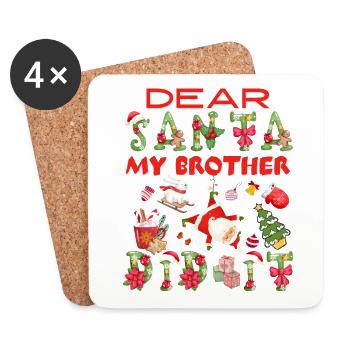 Cher Père Noël mon frère l’a fait Noël en famille mignon - Dessous de verre (lot de 4) - blanc - Devant
