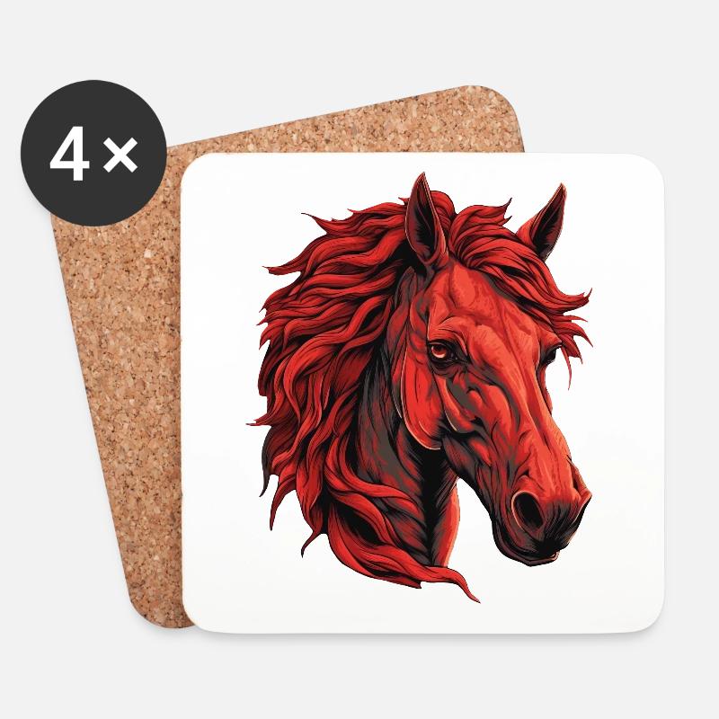 Rotes Pferd Porträt - Lebhaftes Tier-Design - Untersetzer (4er-Set) - Weiß