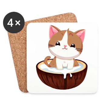 Chat au lait de , exotique et mignon - Dessous de verre (lot de 4) - blanc - Devant