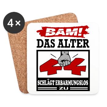 Geburtstag 44 Bam Boom Bombe Das Alter schlägt zu - Untersetzer (4er-Set) - Weiß - Vorne