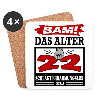 Geburtstag 22 Bam Boom Bombe Das Alter schlägt zu - Untersetzer (4er-Set) - Weiß - Vorne