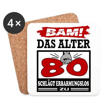 Geburtstag 80 Bam Boom Bombe Alter schlägt zu - Untersetzer (4er-Set) - Weiß - Vorne