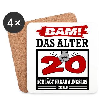 Geburtstag 20 Bam Boom Bombe Das Alter schlägt zu - Untersetzer (4er-Set) - Weiß - Vorne