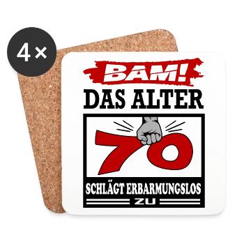 Geburtstag 70 Bam Boom Bombe Das Alter schlägt zu - Untersetzer (4er-Set) - Weiß - Vorne