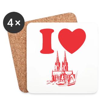 J’aime Köln Ich liebe Köln Cologne City, Allemagne - Dessous de verre (lot de 4) - blanc - Devant