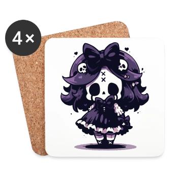 Squelette mignon d’Halloween - Design effrayant mignon - Dessous de verre (lot de 4) - blanc - Devant