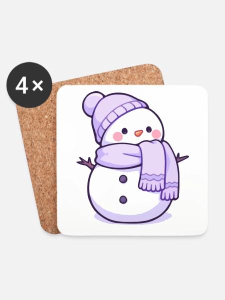 Süßer Weihnachts Schneemann - Festtags-Design - Untersetzer (4er-Set) - Weiß