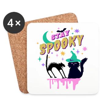 Stay Spooky Halloween schwarze Katzen mit Hexenhut - Untersetzer (4er-Set) - Weiß - Vorne