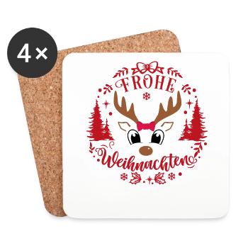 Frohe Weihnachten ein Elch Rentier - Untersetzer (4er-Set) - Weiß - Vorne