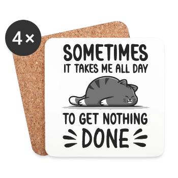 Doing nothing lazy Cat sleeping funny Cats Katzen - Coasters (set of 4) - white - Front