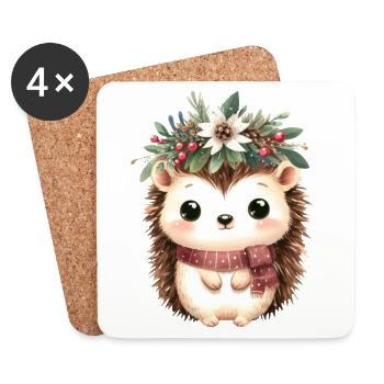 Niedlicher Igel mit Schal und Weihnachtskrone - Untersetzer (4er-Set) - Weiß - Vorne