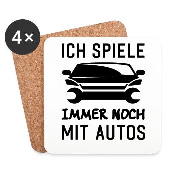 Ich spiele immer noch mit Autos KFZ Auto Sprüche - Untersetzer (4er-Set) - Weiß - Vorne