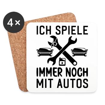 Ich spiele immer noch mit Autos KFZ Auto Sprüche - Untersetzer (4er-Set) - Weiß - Vorne