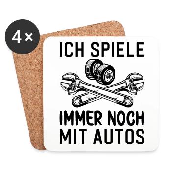 Ich spiele immer noch mit Autos KFZ Auto Sprüche - Untersetzer (4er-Set) - Weiß - Vorne