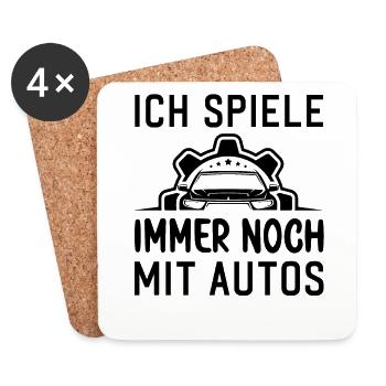 Ich spiele immer noch mit Autos KFZ Auto Sprüche - Untersetzer (4er-Set) - Weiß - Vorne