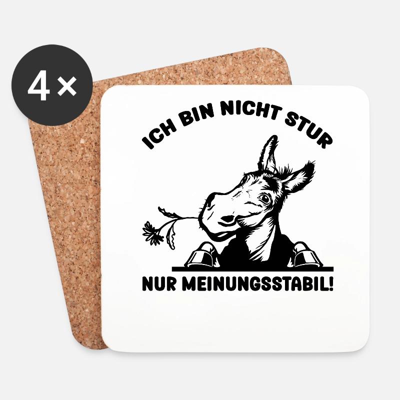 Ich bin nicht Stur sondern Meinungsstabil mit Esel - Untersetzer (4er-Set) - Weiß