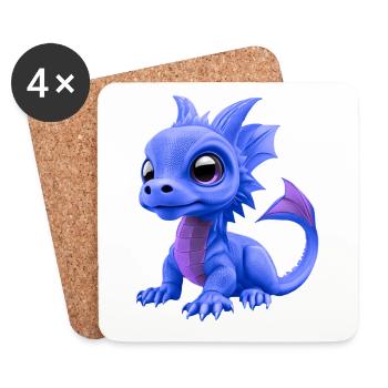 Baby Dragon Blue | Cute Blue Baby Dragon - Coasters (set of 4) - white - Front