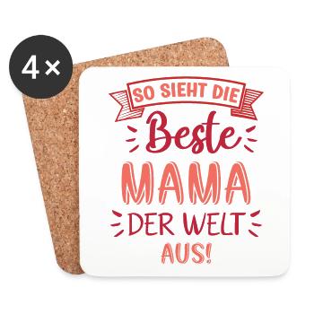 So sieht die Beste Mama der Welt aus Mutter Spruch - Untersetzer (4er-Set) - Weiß - Vorne