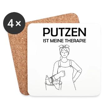 Putzen ist meine Therapie lustige Putzfrau Sprüche - Untersetzer (4er-Set) - Weiß - Vorne