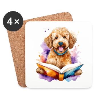 Goldendoodle livre de lecture chien animal design imprimer - Dessous de verre (lot de 4) - blanc - Devant