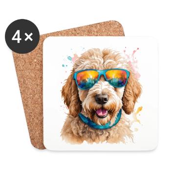 Goldendoodle Sunglasses Dog Animal Design Print - Coasters (set of 4) - white - Front