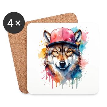 Casquette Wolf Snapback Imprimé Animal Design coloré - Dessous de verre (lot de 4) - blanc - Devant