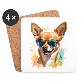 Chihuahua Sunglasses Dog Funny Design Print - Coasters (set of 4) - white - Front