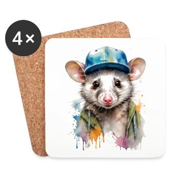 Opossum Snapback Cap Cool Tier Design Print - Dessous de verre (lot de 4) - blanc - Devant
