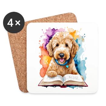 Goldendoodle livre de lecture chien animal design imprimer - Dessous de verre (lot de 4) - blanc - Devant