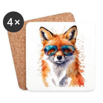 Lunettes de soleil renard imprimé imprimé animal coloré - Dessous de verre (lot de 4) - blanc - Devant